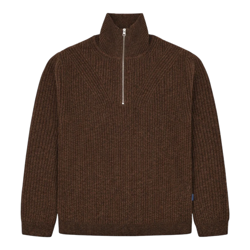 Garment Project - Half Zip Wool Knit - Brown Melange Genser Garment Project 