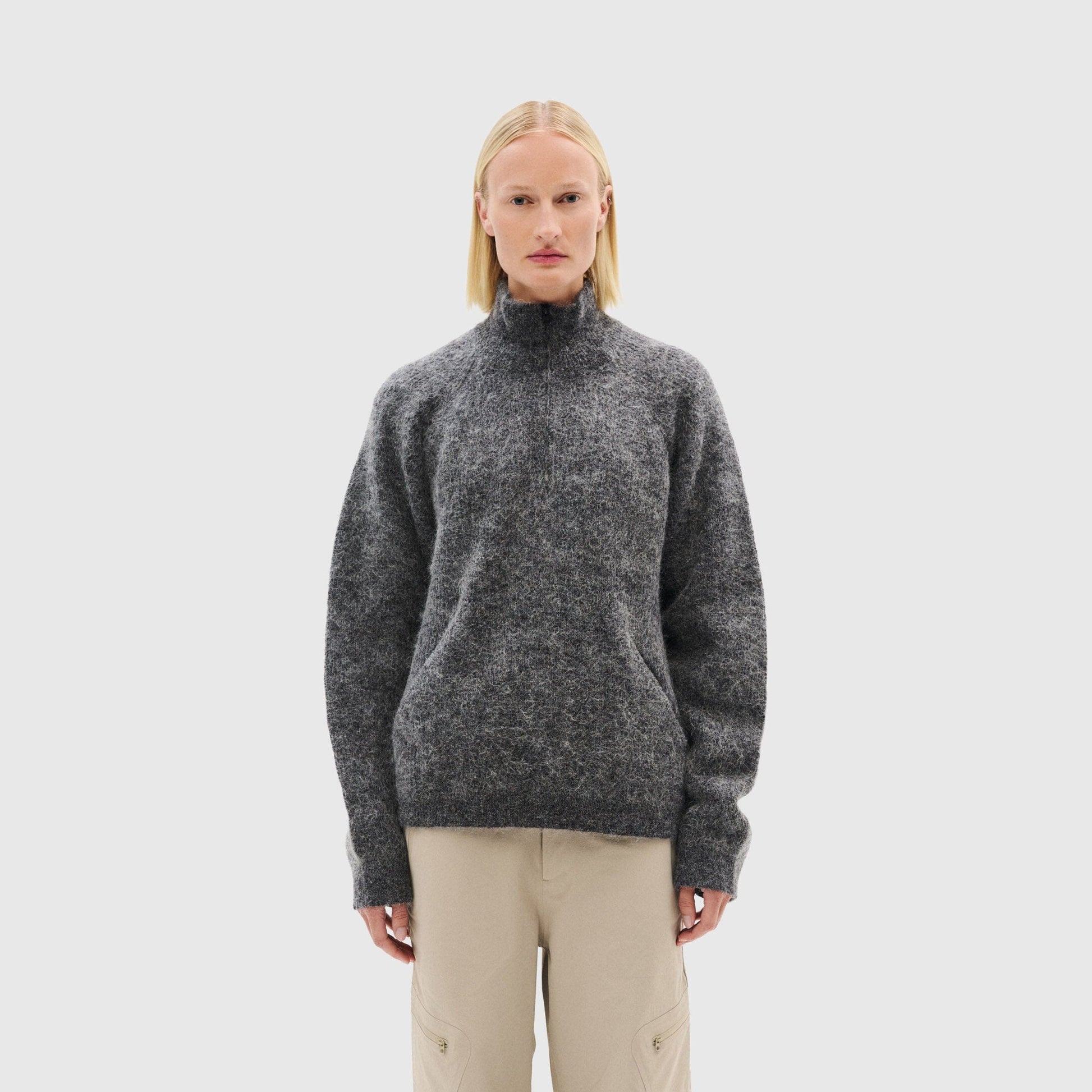 Hiking Patrol Essence Mohair Mixed Knit Top - Dk Grey Knitwear Hiking Patrol 