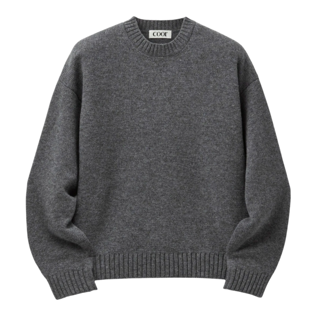 Coor - Wool Cropped Crewneck Sweater - Melange Grey main product image