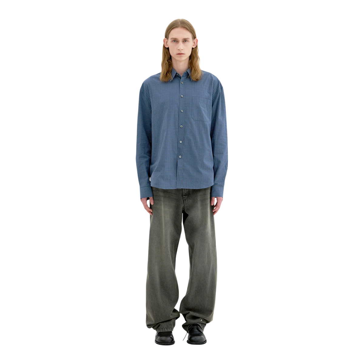 Coor - Windowpane Check Shirt - Blue Grey lifestyle product image