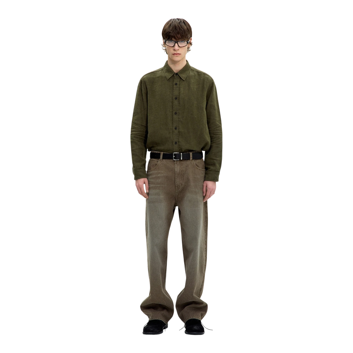 Coor - Embossed Pointed Linen Textured Shirt - Washed Khaki lifestyle product image