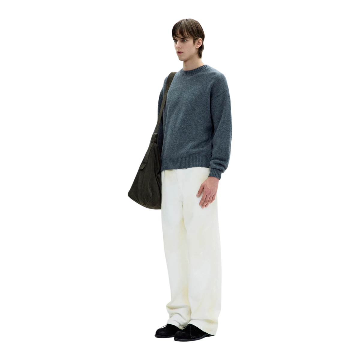 Coor - Wool Cropped Crewneck Sweater - Melange Grey lifestyle product image