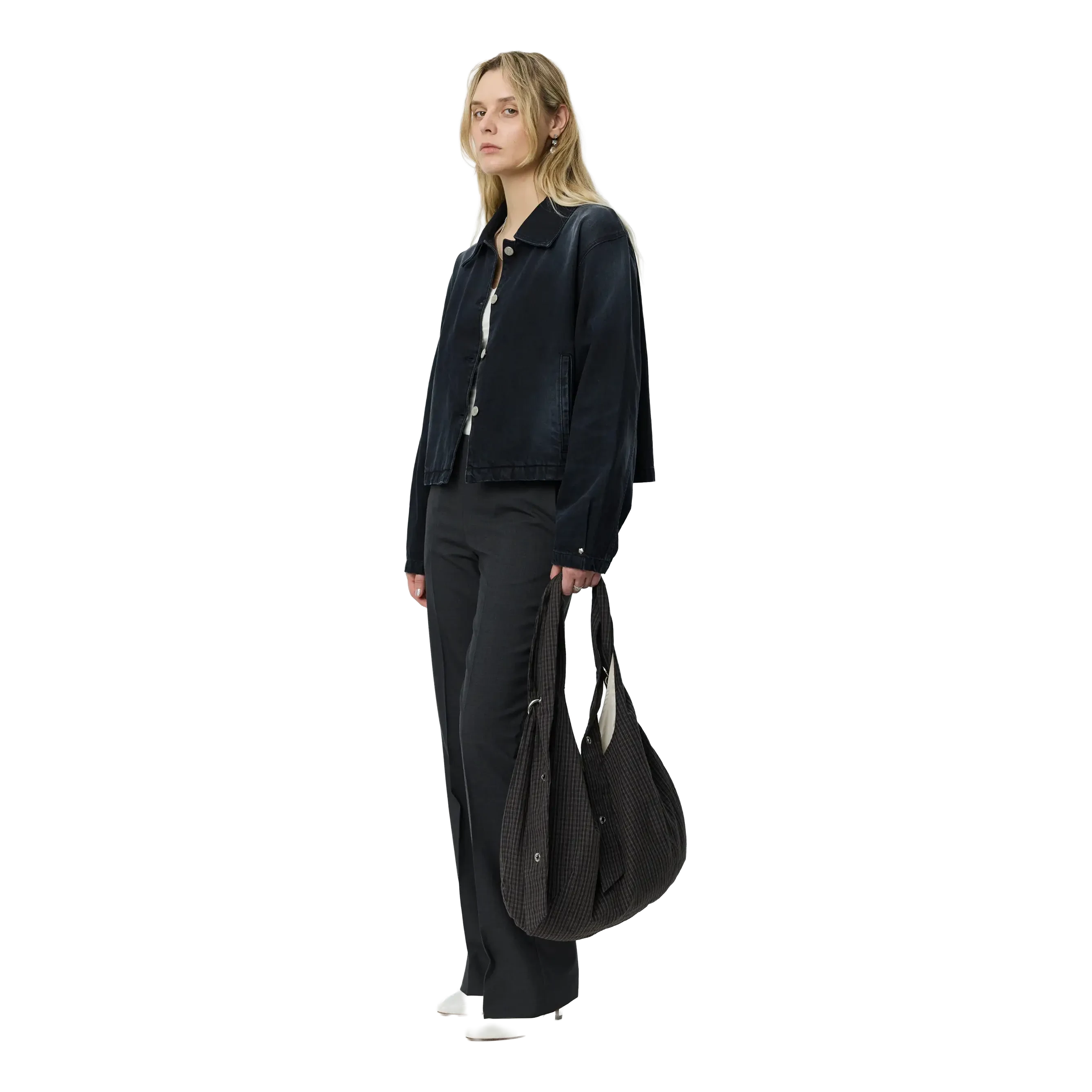 mfpen Eyelet Shoulder Bag - Dark Linen Check Bag mfpen 