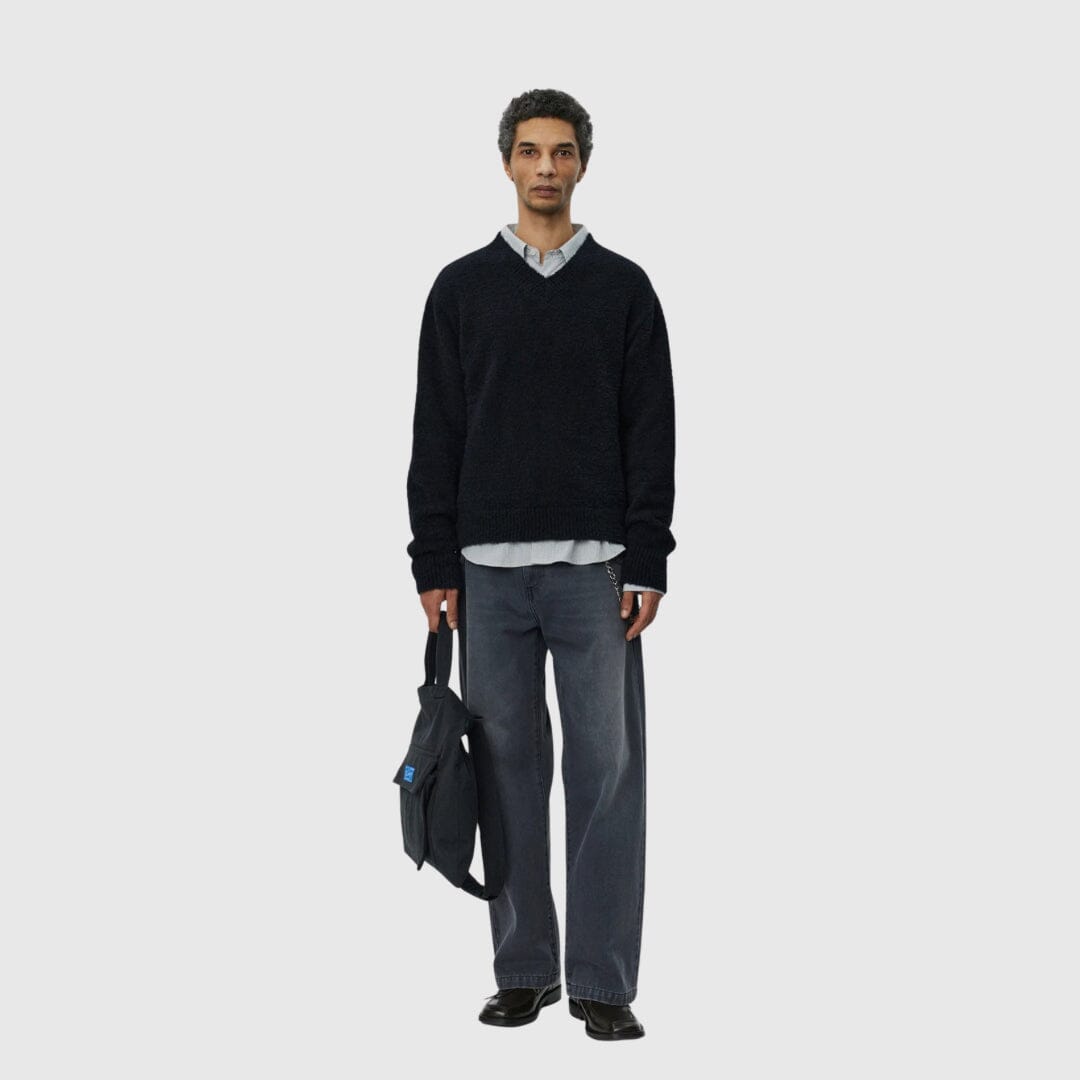 mfpen V-Neck Sweater - Furry Black Knitwear mfpen 