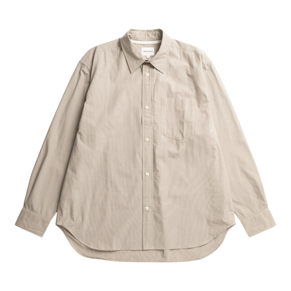 Norse Projects Espevik Oversize Micro Poplin Check Shirt - Oatmeal Shirt Norse Projects 