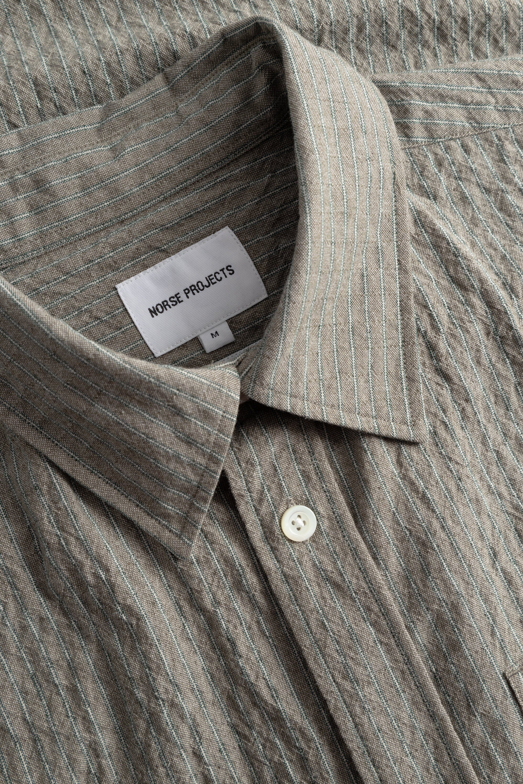 Norse Projects Falster Oversized Textured Stripe Shirt - Vetiver Shirt Norse Projects 