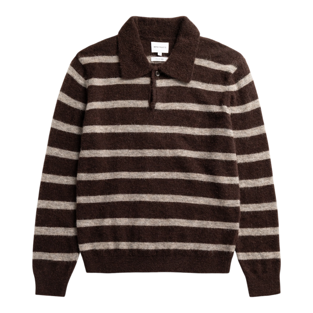 Norse Projects - Gudme Baby Alpaca Stripe Polo - Delicioso Brown Genser Norse Projects 