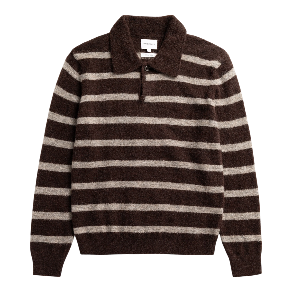 Norse Projects - Gudme Baby Alpaca Stripe Polo - Delicioso Brown Genser Norse Projects 