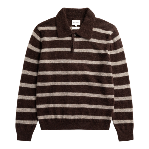 Norse Projects - Gudme Baby Alpaca Stripe Polo - Delicioso Brown Genser Norse Projects 