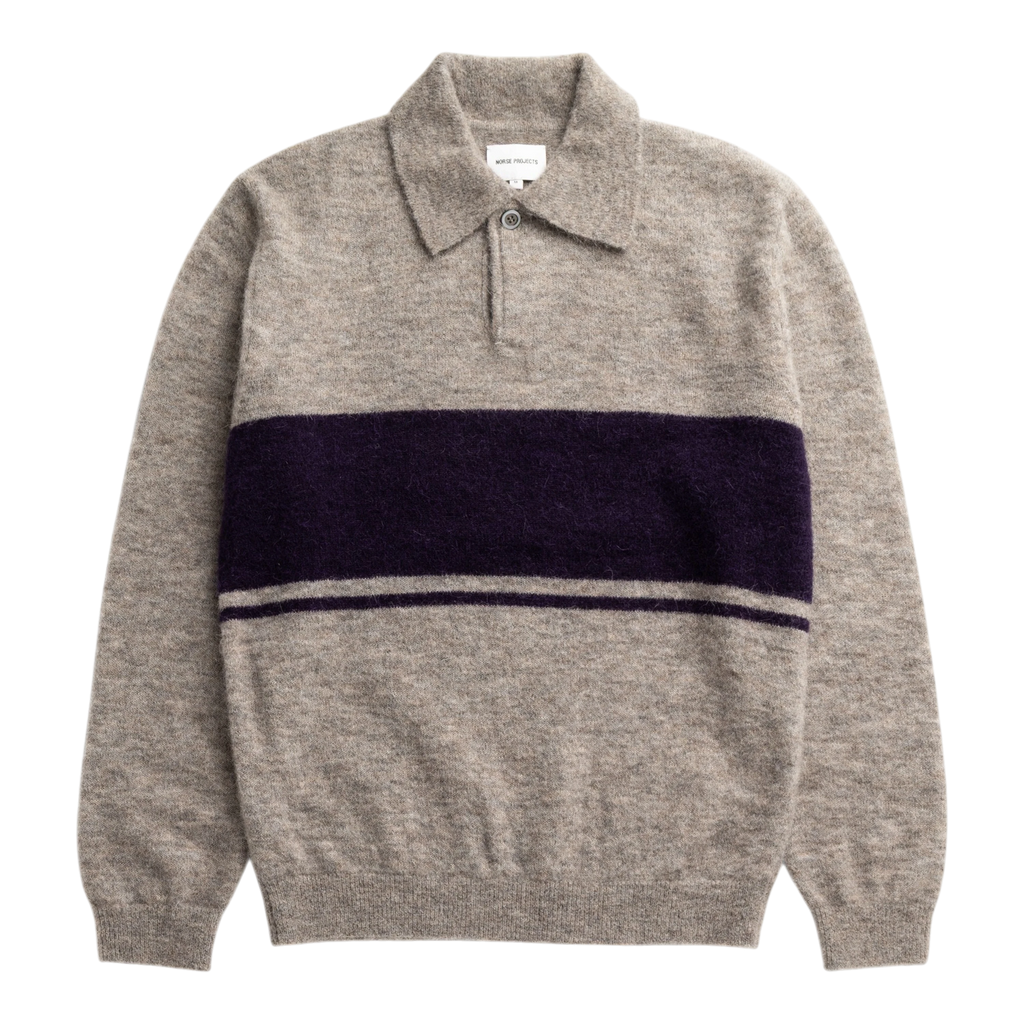 Norse Projects - Gudme Baby Alpaca Stripe Polo - Walnut Genser Norse Projects 