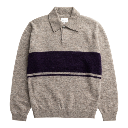Norse Projects - Gudme Baby Alpaca Stripe Polo - Walnut Genser Norse Projects 
