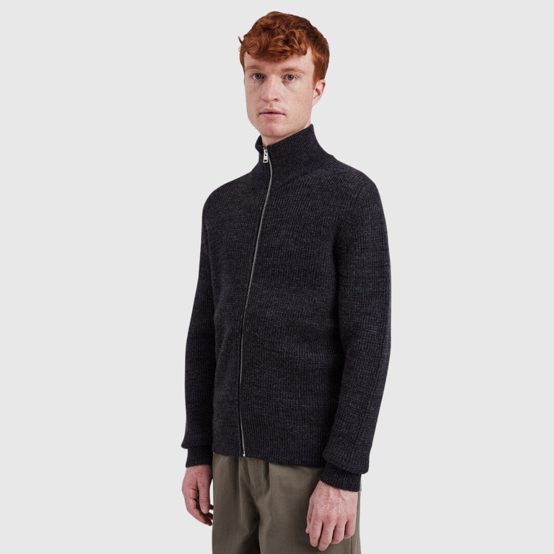 Norse Projects Hagen Full Zip Jacket - Dark Grey Melange Knitwear Norse Projects 