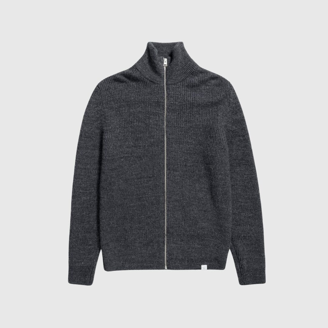 Norse Projects Hagen Full Zip Jacket - Dark Grey Melange Knitwear Norse Projects 