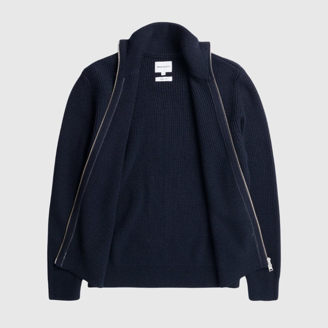 Norse Projects Hagen Full Zip Jacket - Dark Navy Knitwear Norse Projects 
