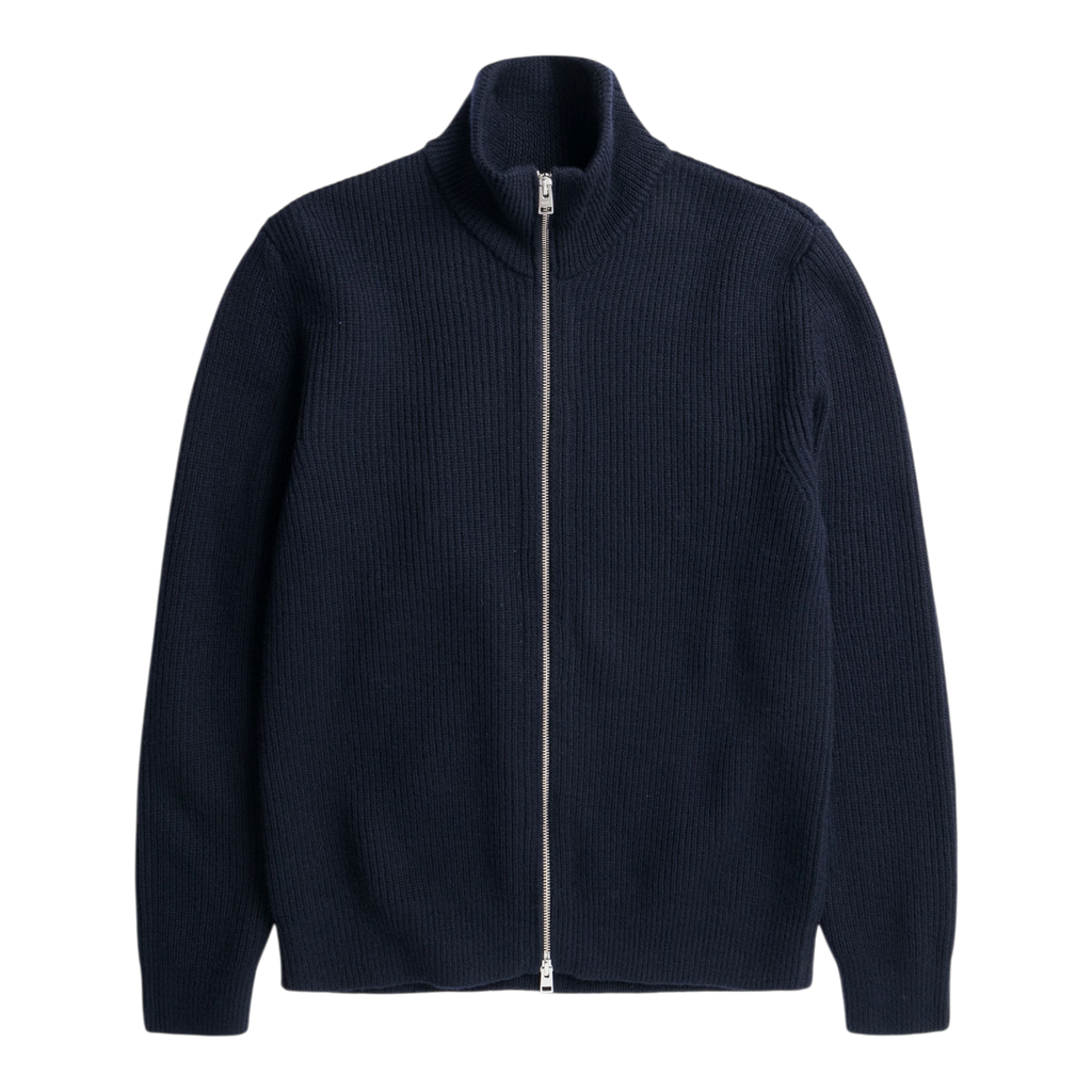 Norse Projects - Hagen Wool Cotton Rib Full Zip Jacket - Dark Navy Cardigan Norse Projects 