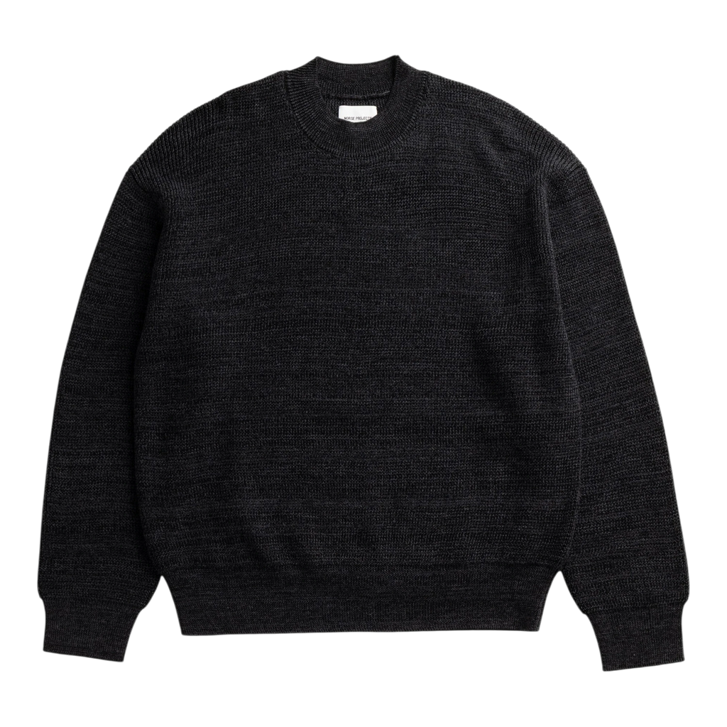 Norse Projects - Hirtshals Tech Merino Waffle Crewneck - Charcoal Melange Genser Norse Projects 