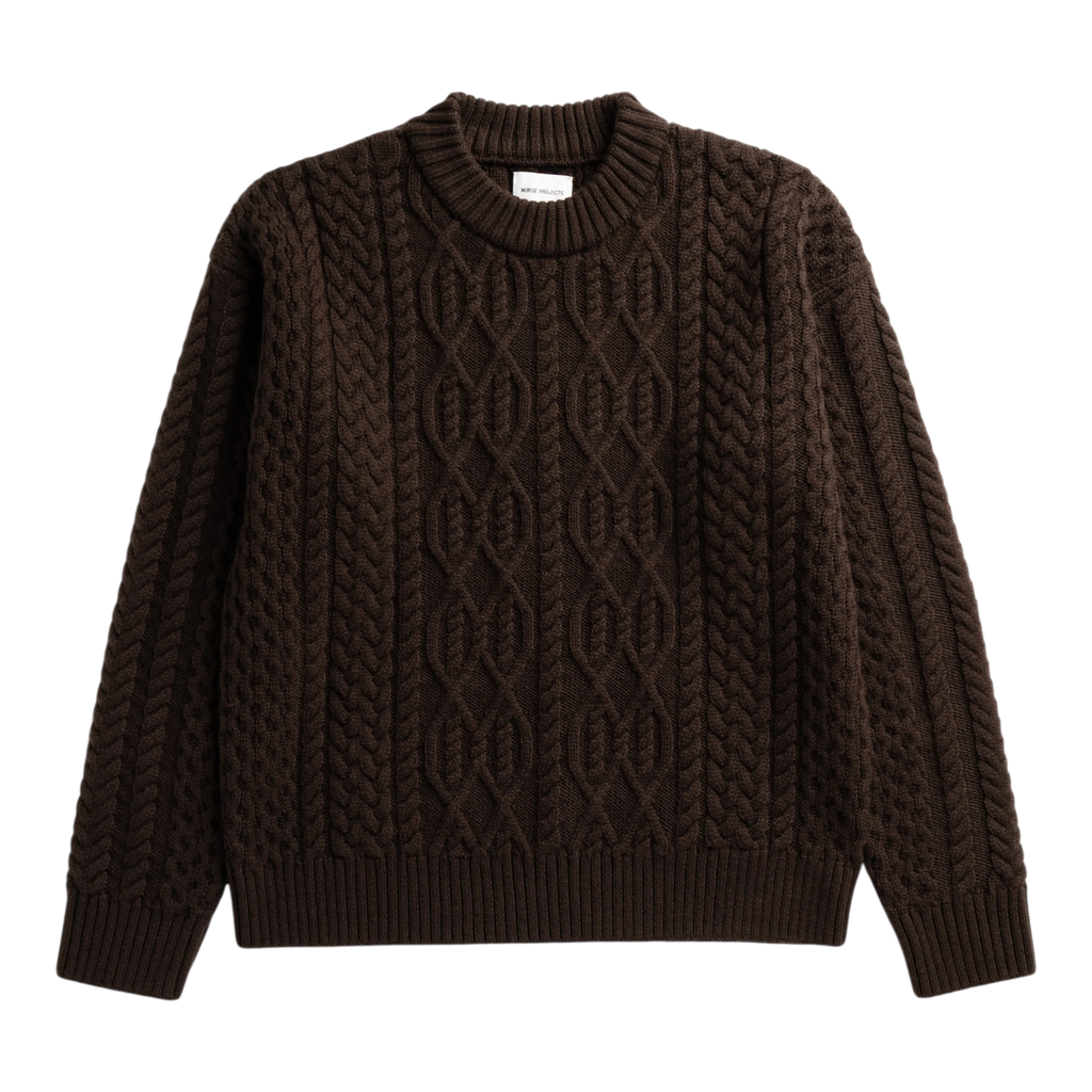Norse Projects - Nordhavn Aran Crewneck Sweater - Delicioso Brown Genser Norse Projects 