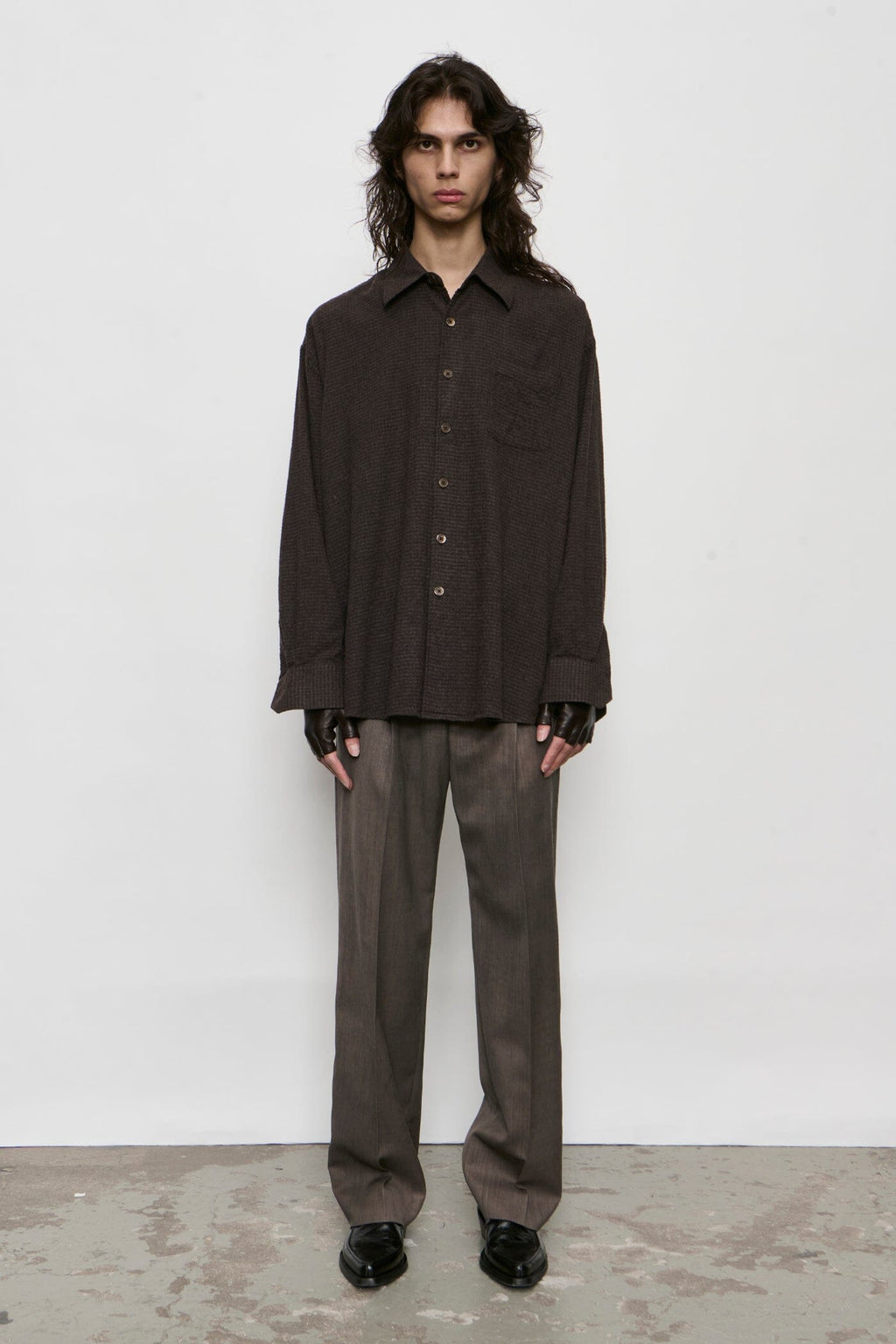 Our Legacy - Borrowed Shirt - Truffle Check Grid Cloth Skjorte Our Legacy 