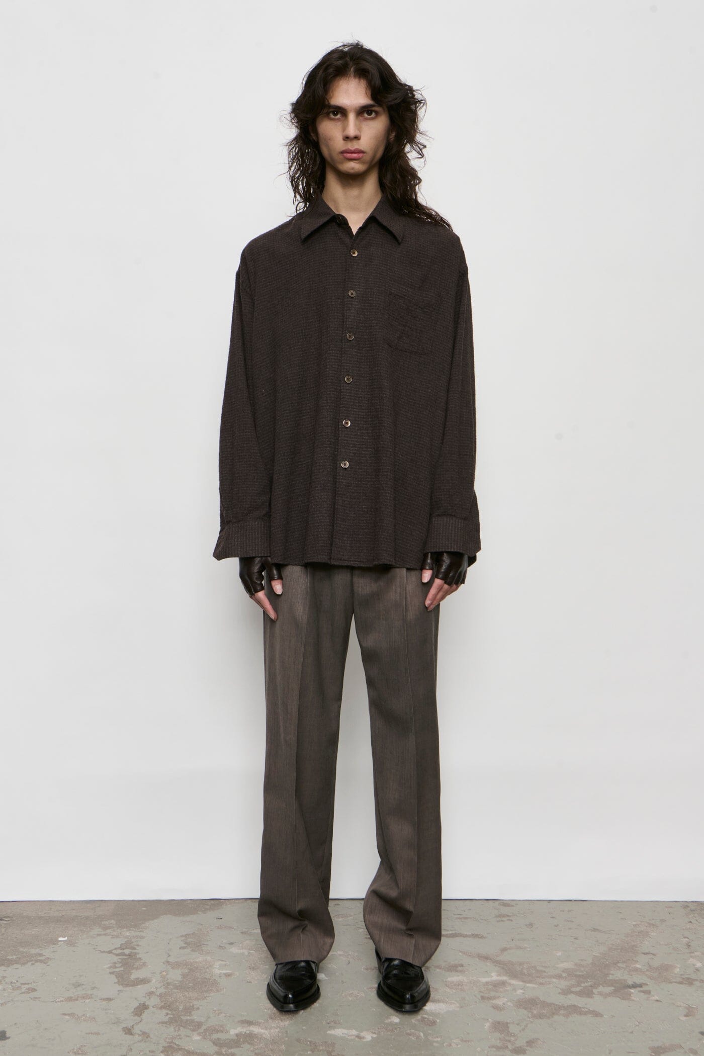 Our Legacy - Borrowed Shirt - Truffle Check Grid Cloth Skjorte Our Legacy 