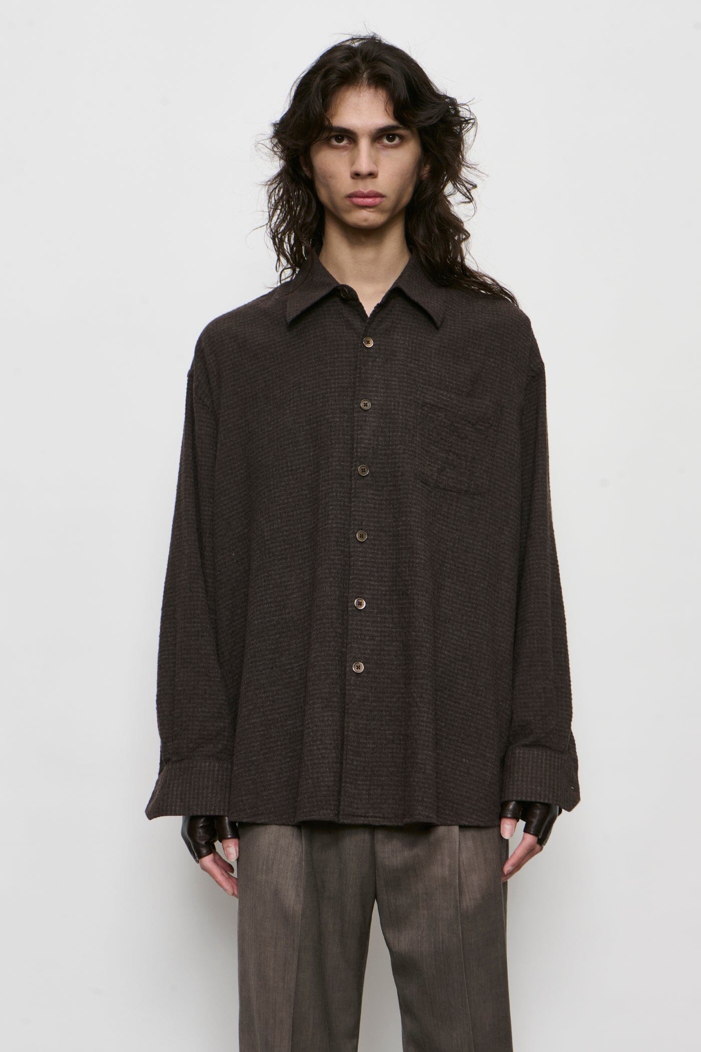 Our Legacy - Borrowed Shirt - Truffle Check Grid Cloth Skjorte Our Legacy 