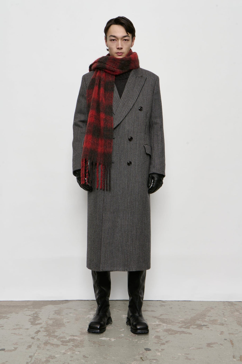 Our Legacy - Estate Scarf - Burnt Red Plaid Fuzzy Alpaca Skjerf Our Legacy 