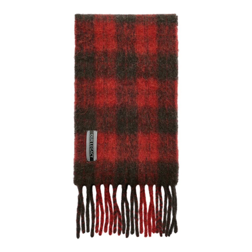 Our Legacy - Estate Scarf - Burnt Red Plaid Fuzzy Alpaca Skjerf Our Legacy 