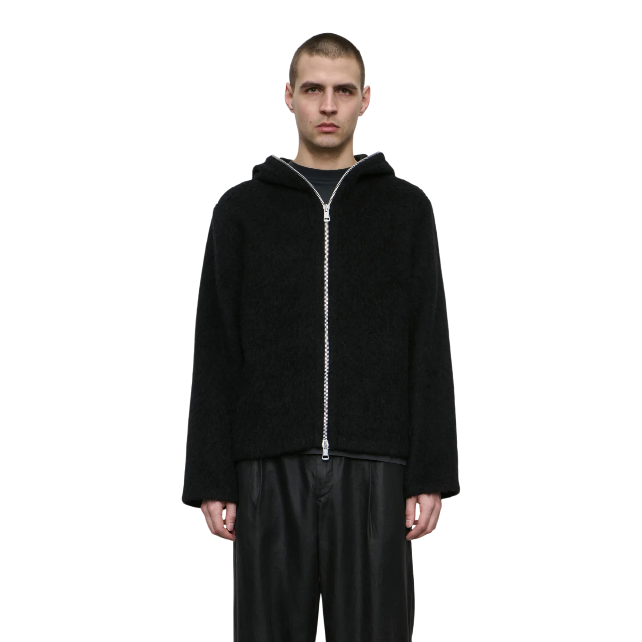 Our Legacy Full Zip Hood Black Hairy Wool front product image