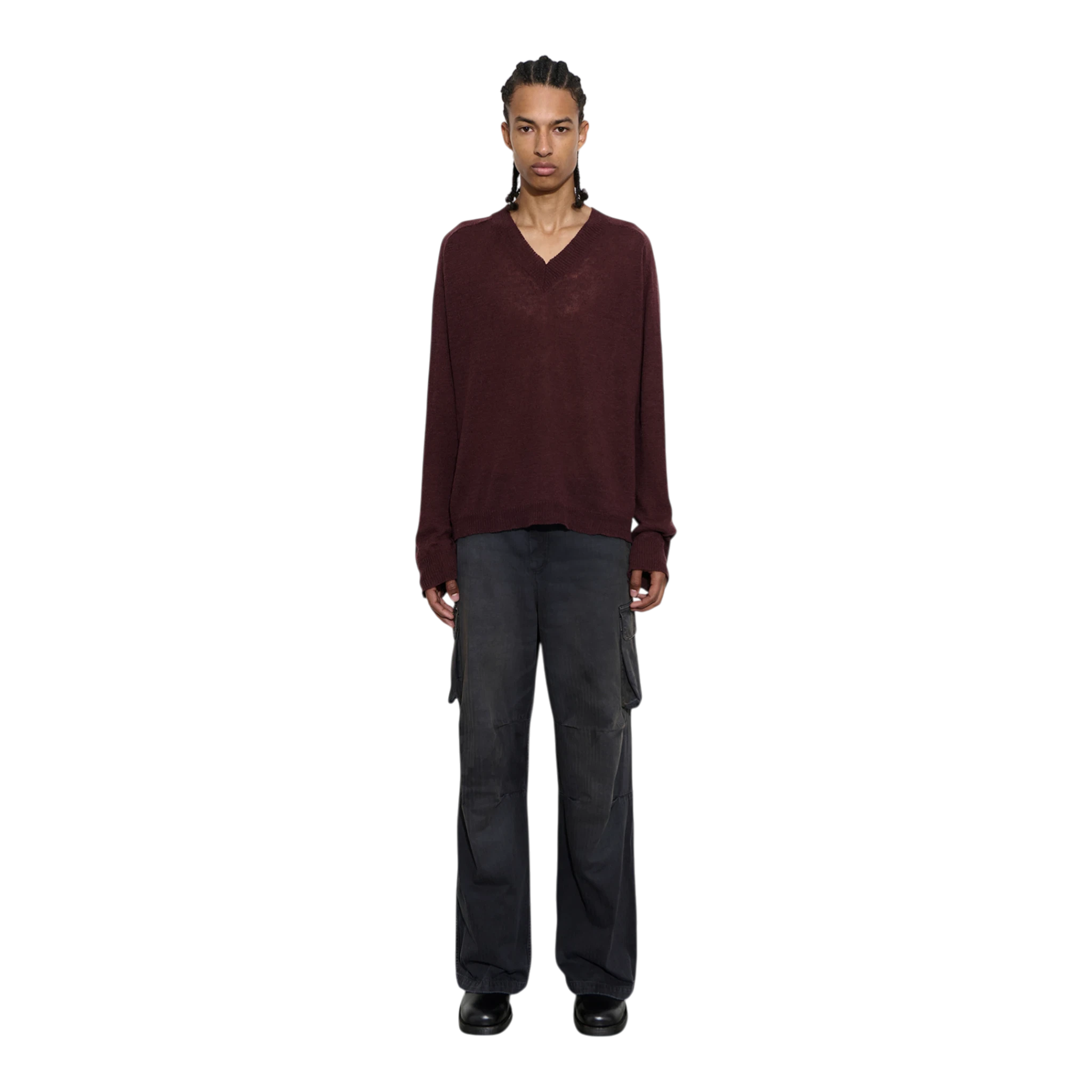 Our Legacy Rue V-Neck - Cabernet Cyclone Linen Knitwear Our Legacy 