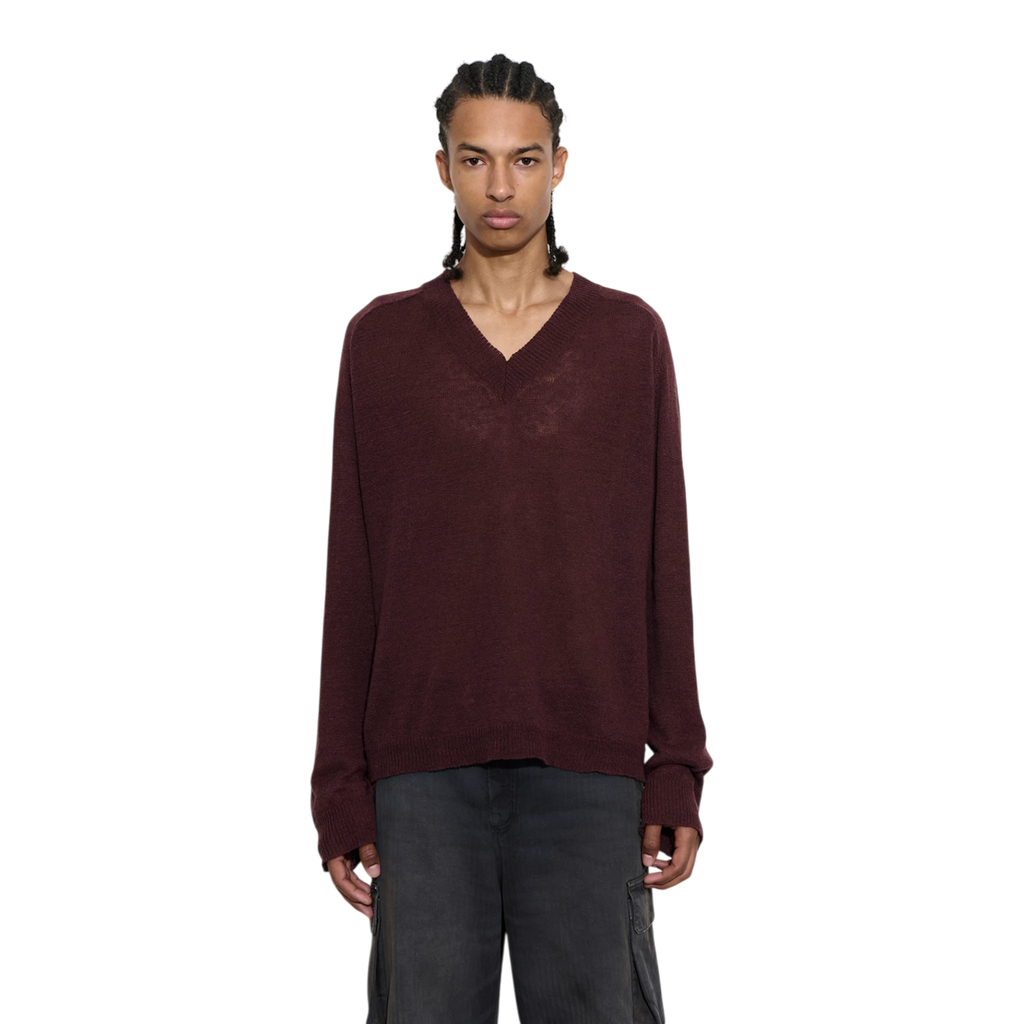 Our Legacy Rue V-Neck - Cabernet Cyclone Linen Knitwear Our Legacy 