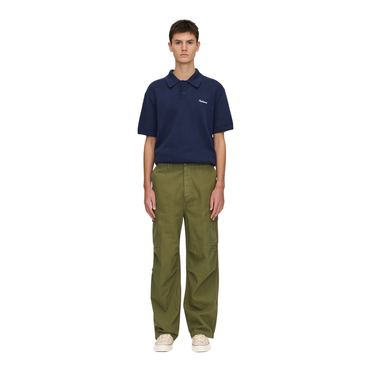 Palmes - Herringbone Cargo Trousers - Olive Bukse Palmes 