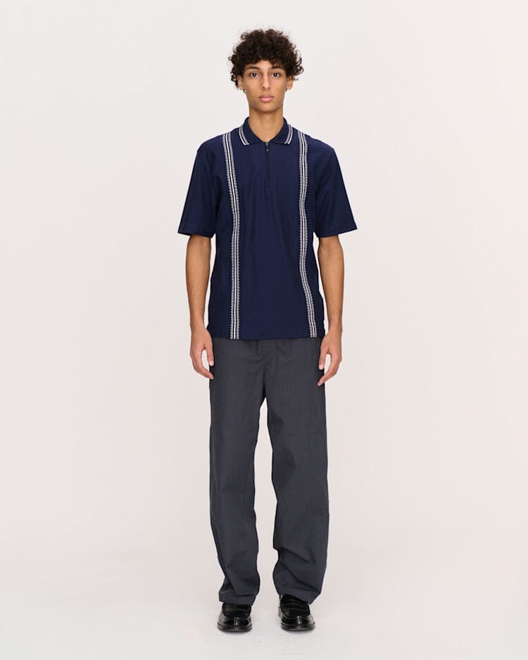 Palmes Panel Zip Polo - Navy T-Shirt Palmes 