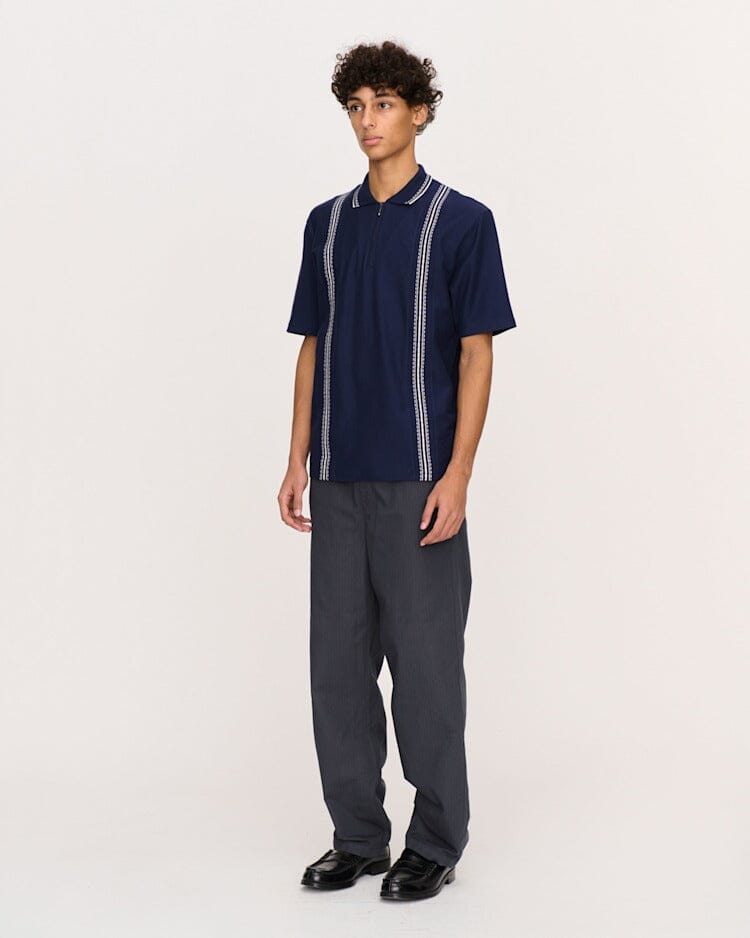 Palmes Panel Zip Polo - Navy T-Shirt Palmes 