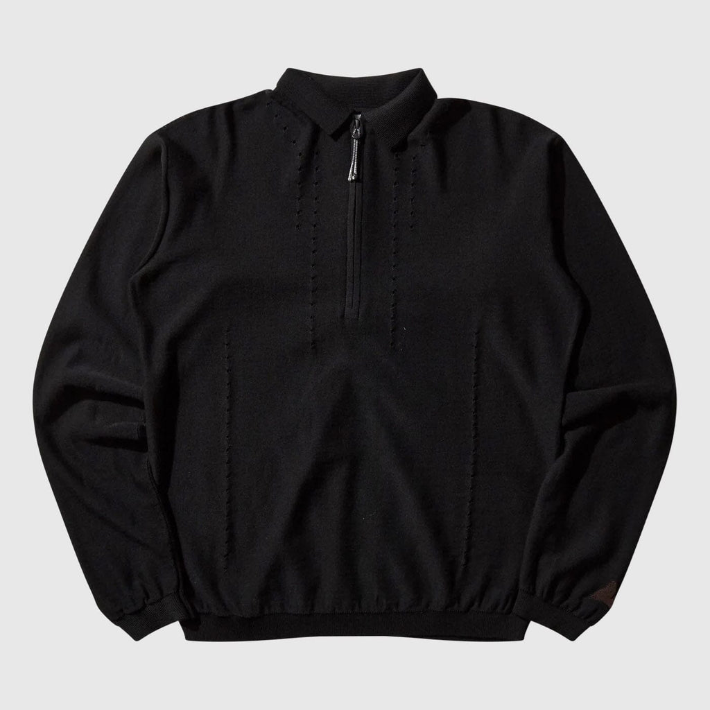 ROA Pinched Wool Knit Polo - Black Knitwear ROA 