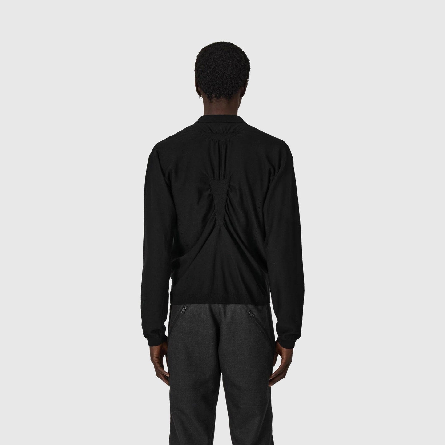 ROA Pinched Wool Knit Polo - Black Knitwear ROA 