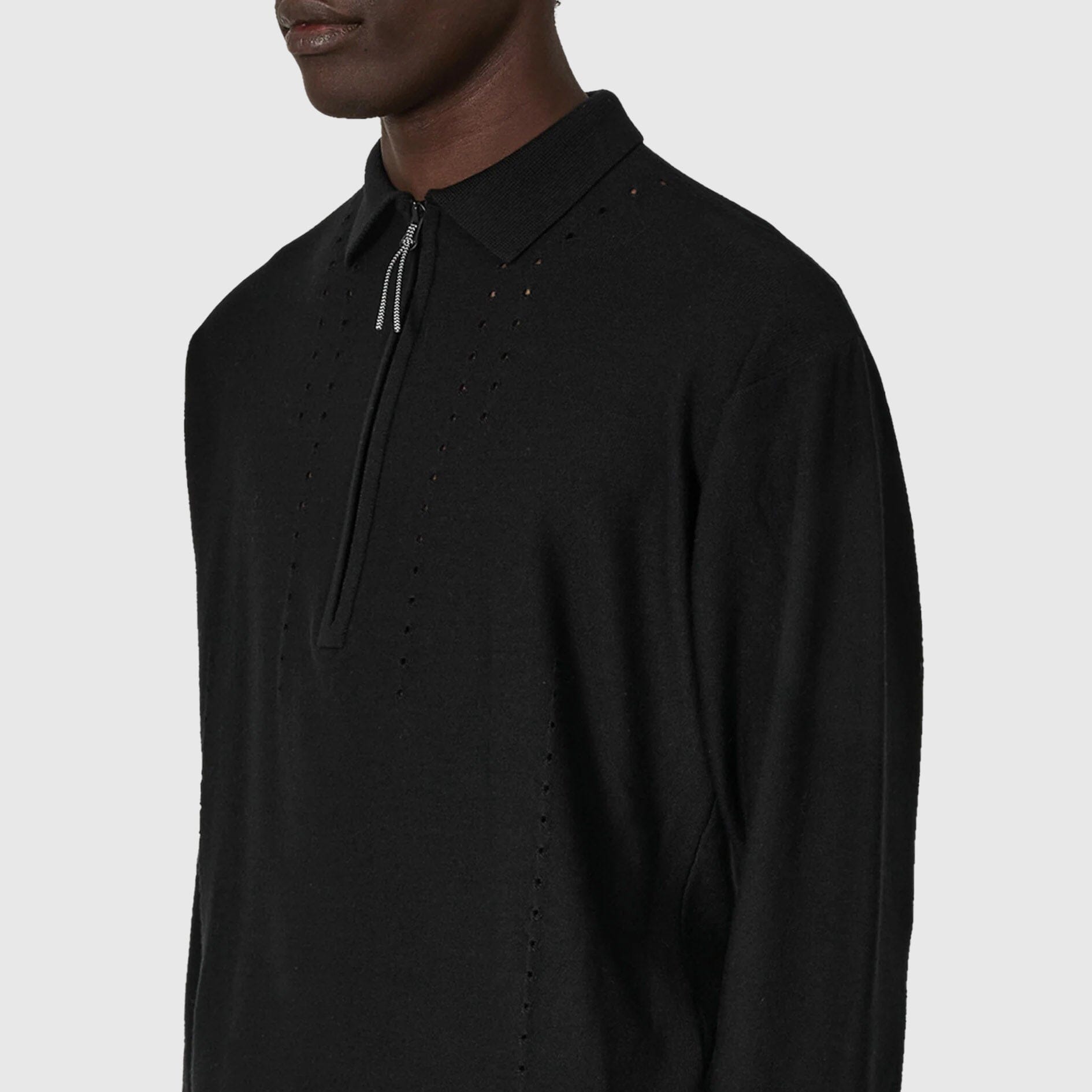 ROA Pinched Wool Knit Polo - Black Knitwear ROA 