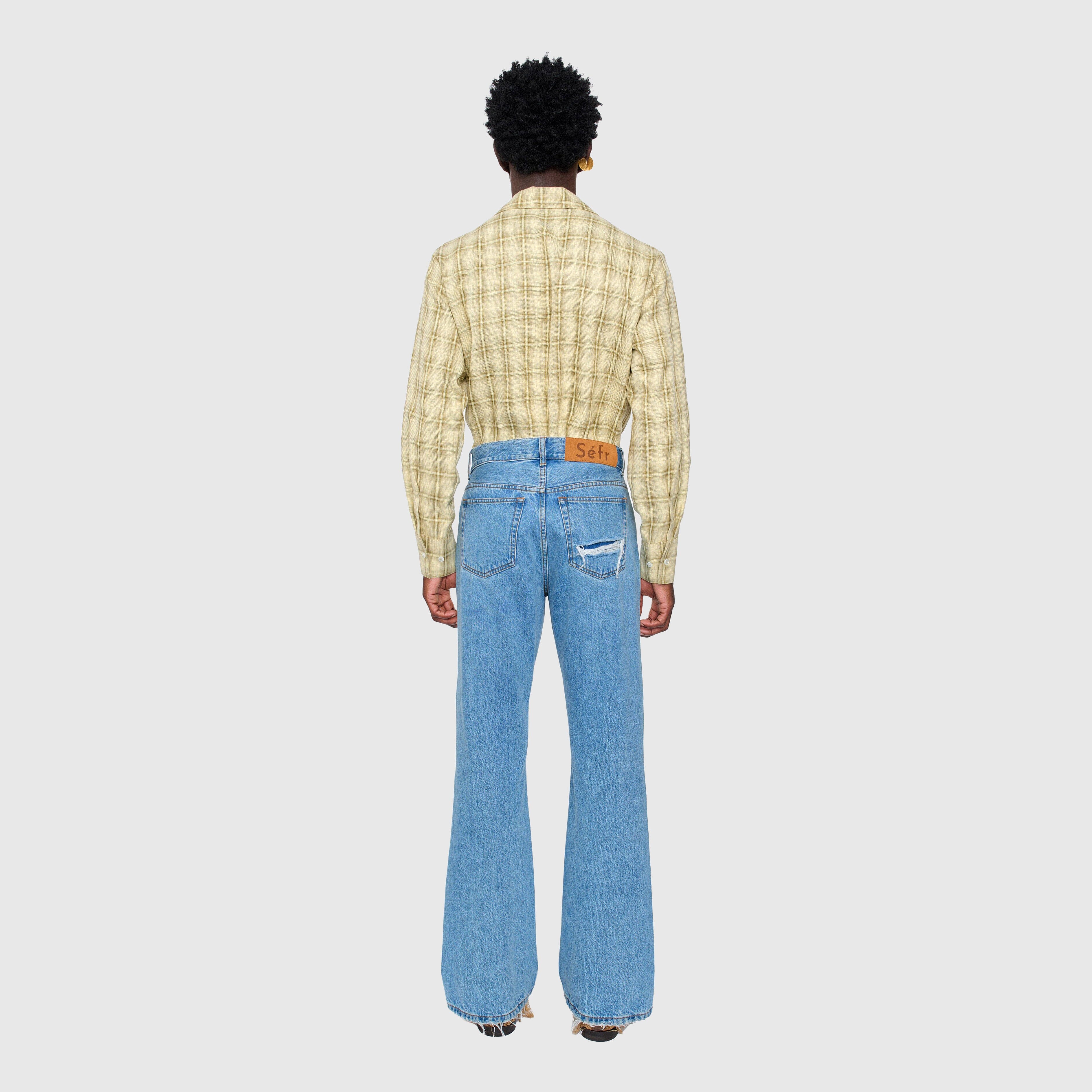 Sefr RIDER CUT JEANS GENESIS APPLIQUÉ Séfr Rider Cut Jeans - Trashed Mid Blue – Dapper