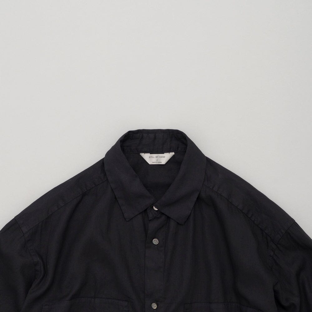 Still by Hand Garment-dye Over Shirt - Black Navy Shirt Still by Hand 
