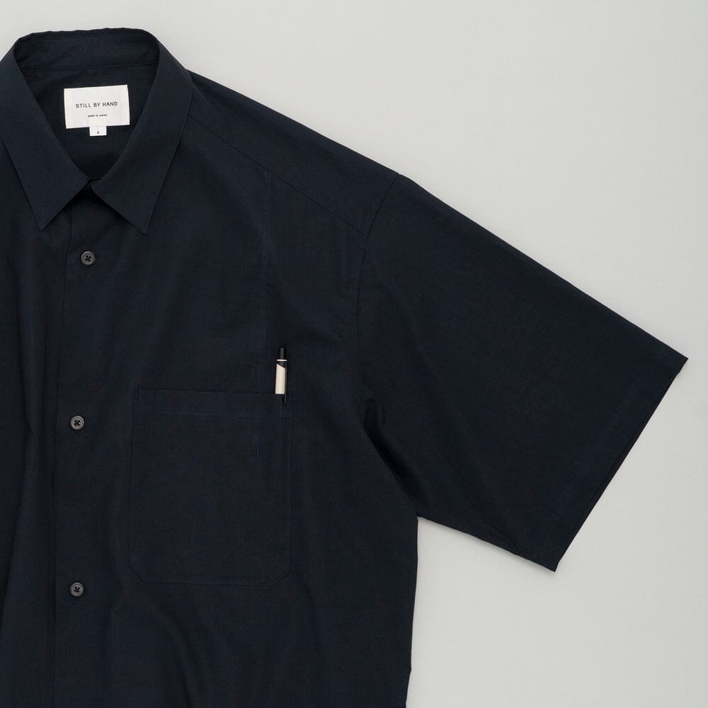 Still by Hand Half Sleeve Cotton Shirt - Navy Shirt Still by Hand 