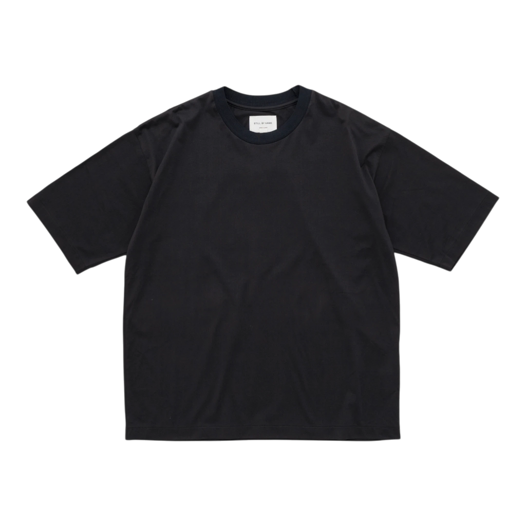 Still by Hand Knitted Rib T-shirt - Black Navy T-shirt Still by Hand 