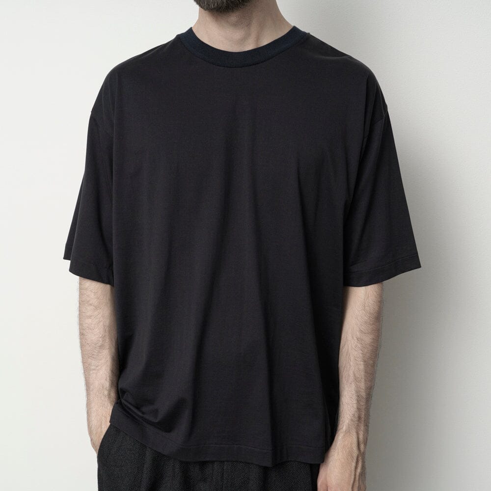 Still by Hand Knitted Rib T-shirt - Black Navy T-shirt Still by Hand 