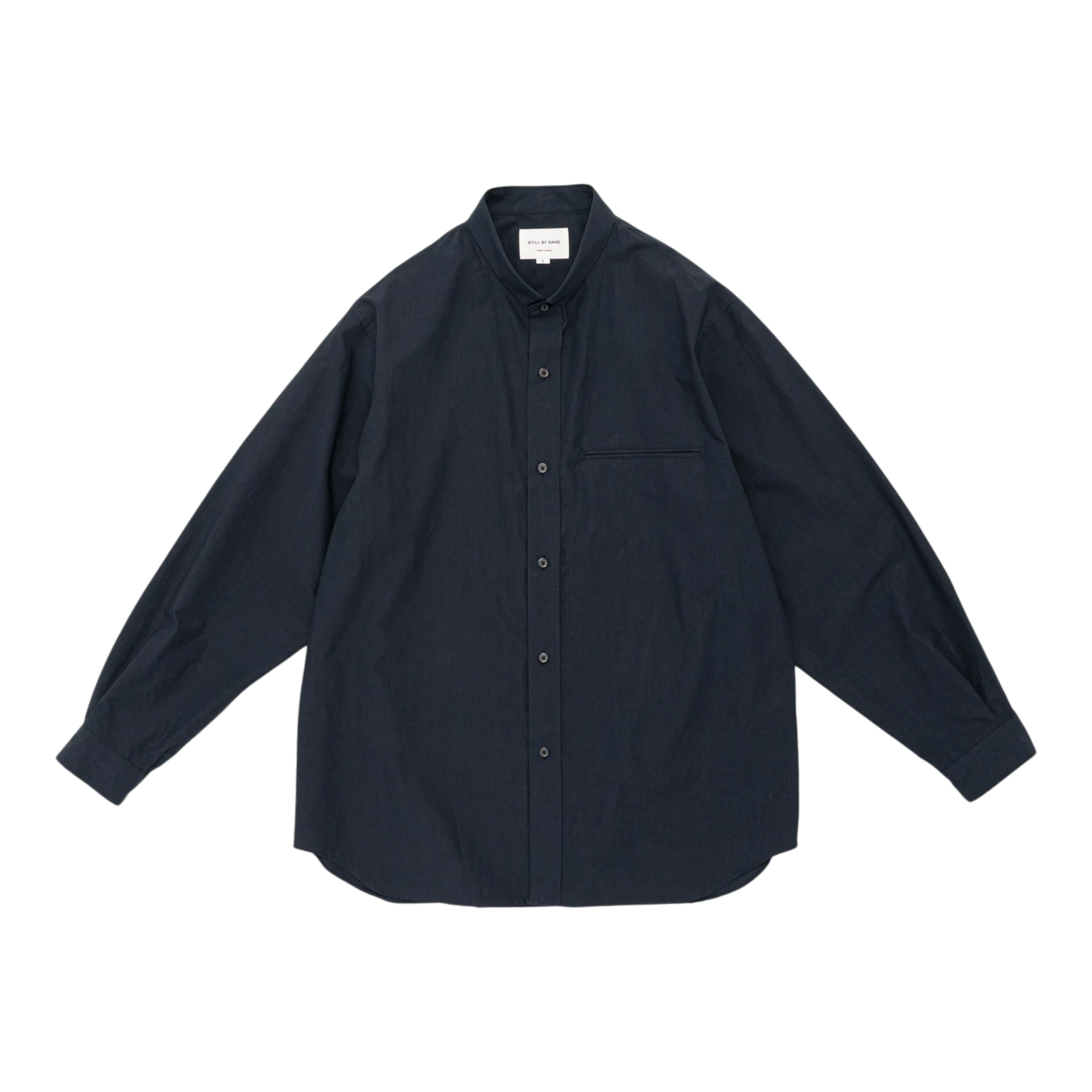Still by Hand Linen Mixed Narrow Collar Shirt - Navy Shirt Still by Hand 