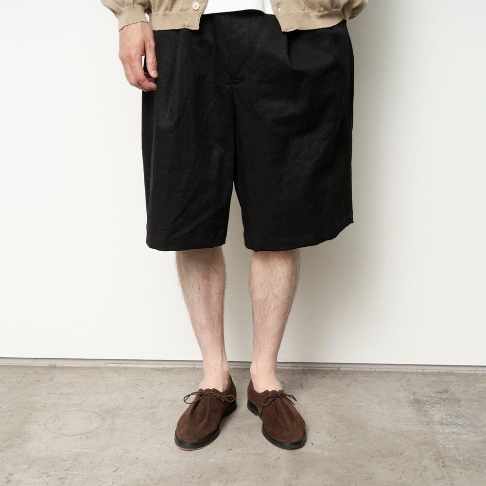 Still by Hand Linen Mixed Wide Shorts - Black Shorts Still by Hand 