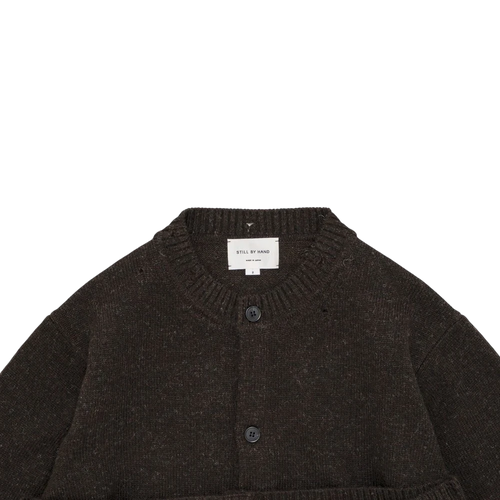 Still By Hand - Punched Shetland Cardigan - Dark Brown Cardigan STILL BY HAND 