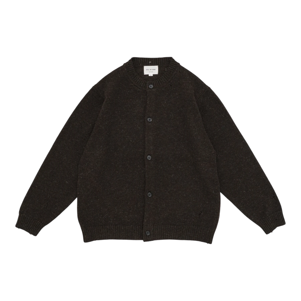 Still By Hand - Punched Shetland Cardigan - Dark Brown Cardigan STILL BY HAND 