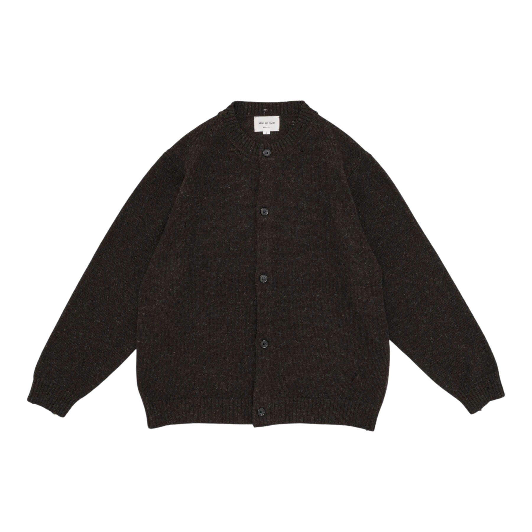 Still By Hand - Punched Shetland Cardigan - Dark Brown Cardigan STILL BY HAND 