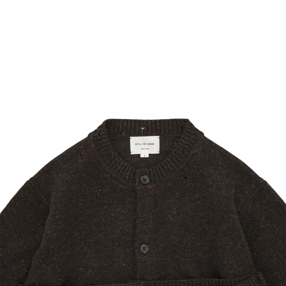Still By Hand - Punched Shetland Cardigan - Dark Brown Cardigan STILL BY HAND 