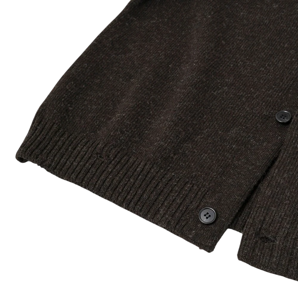 Still By Hand - Punched Shetland Cardigan - Dark Brown Cardigan STILL BY HAND 