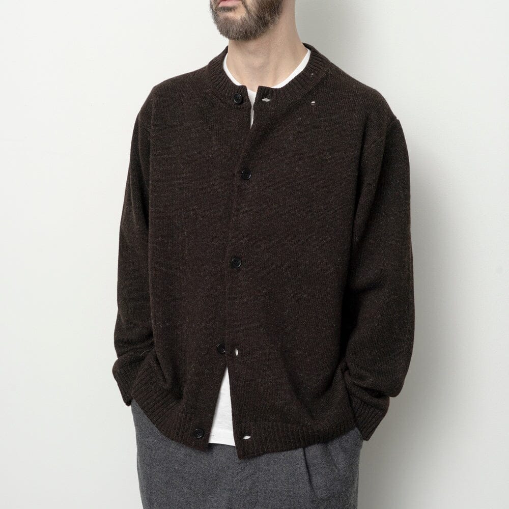 Still By Hand - Punched Shetland Cardigan - Dark Brown Cardigan STILL BY HAND 