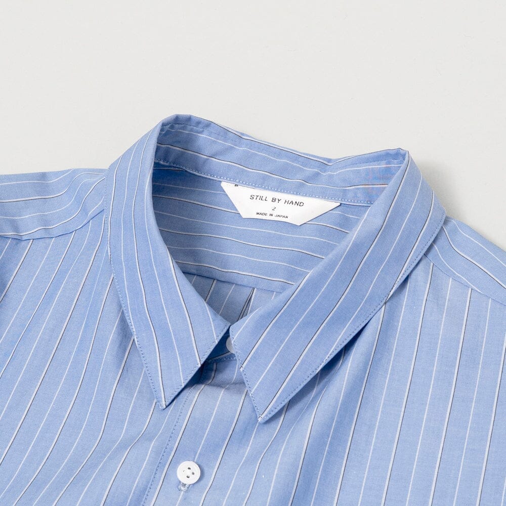 Still By Hand - Regular Collar Shirt - Blue Stripe Skjorte STILL BY HAND 