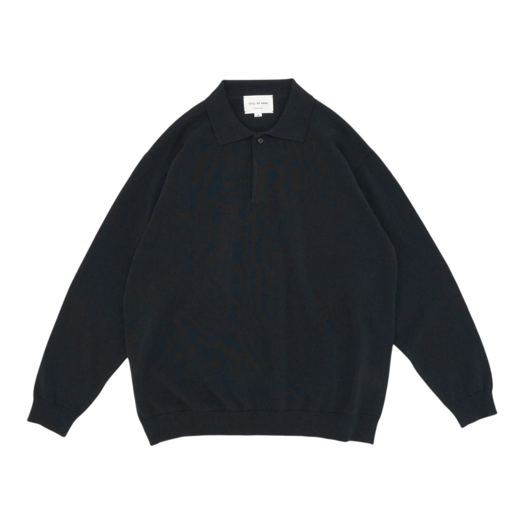 Still By Hand - Silk Mixed Knitted Polo - Ink Black STILL BY HAND 